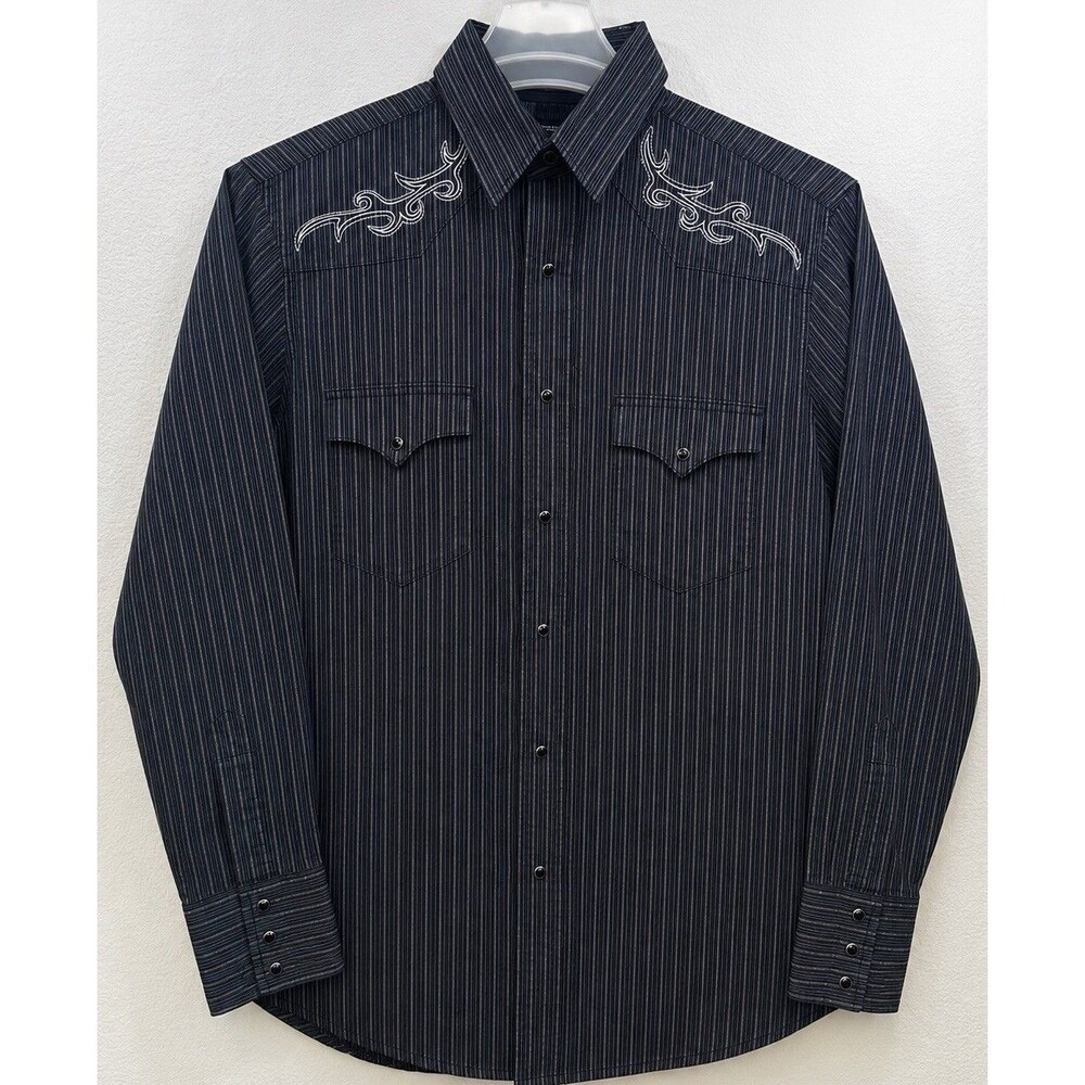 Vintage Wrangler Pearl Snap Longsleeves Shirt Aztec Mens Size M Western Black